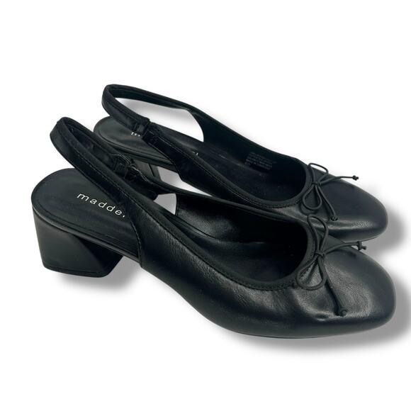 Madden Girl Black Slingback Ballet Pumps size 7 Block Heel Bow Emelias Heels - Picture 11 of 11